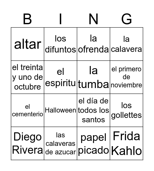 Día de los muertos Bingo Card