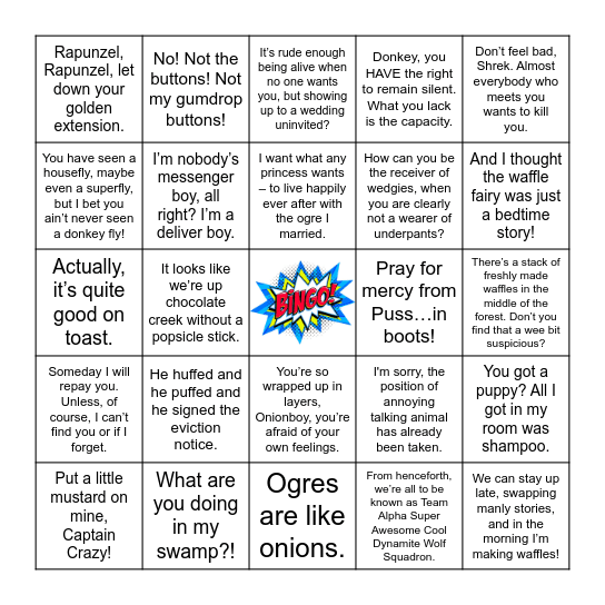 Shrek Quotes Bingo Card