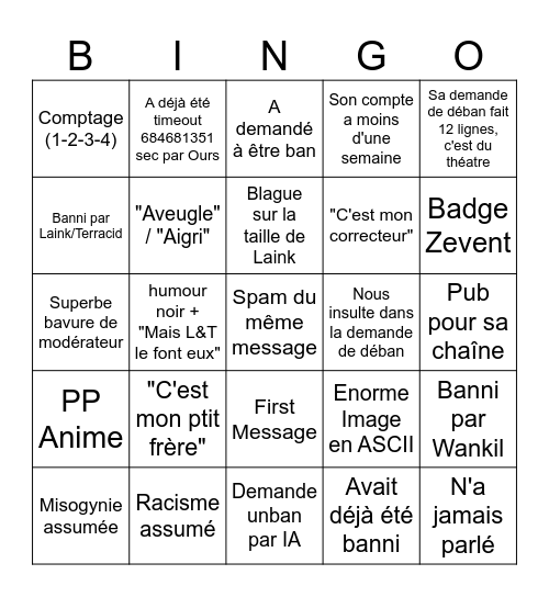 Unban Bingo Card