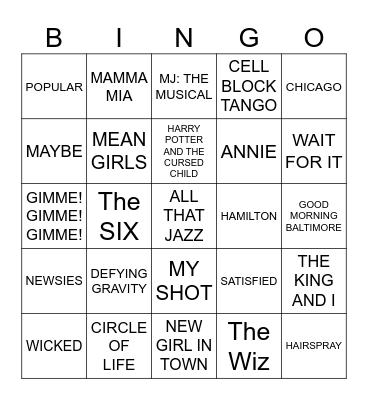Welcome to Broadway! Bingo Card