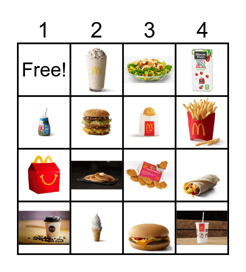 McDonalds Bingo Card