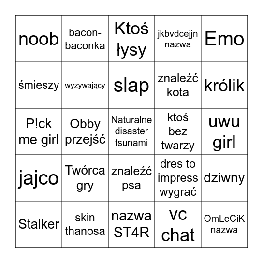 Bingo roblox Bingo Card