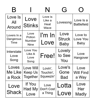 Love & Stuff Bingo Card