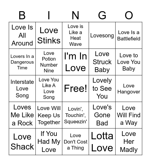Love & Stuff Bingo Card