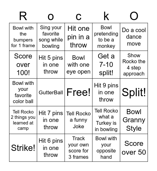 Bowling Bingo Card