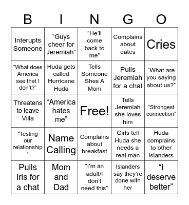 Hurricane Huda Bingo Card