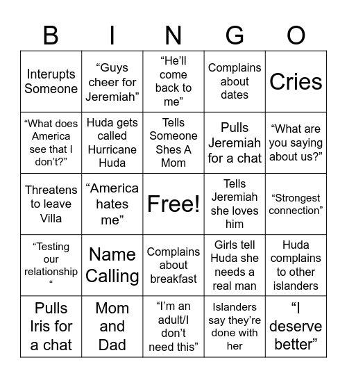 Hurricane Huda Bingo Card