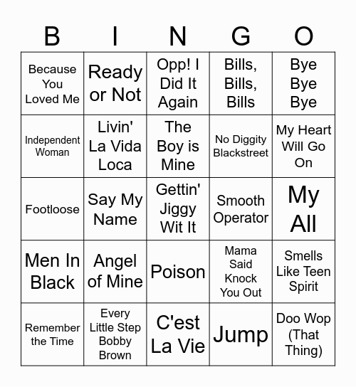 Flashback Friday: 90s edition Bingo Card