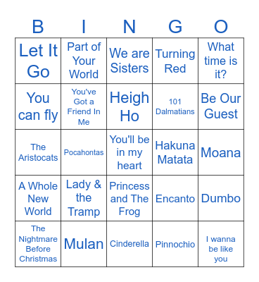 Dare to Disney Bingo Card