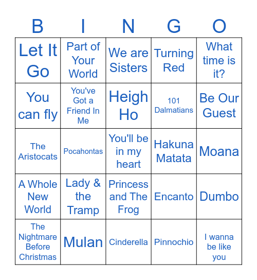 Dare to Disney Bingo Card