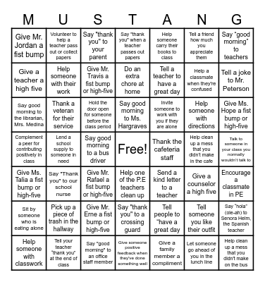 Mannion MS Week of Respect BINGO Card