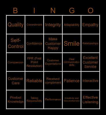 Customer Service from the Heart Bingo Card