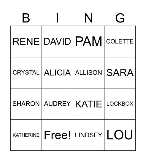 LOCKBOX BINGO Card