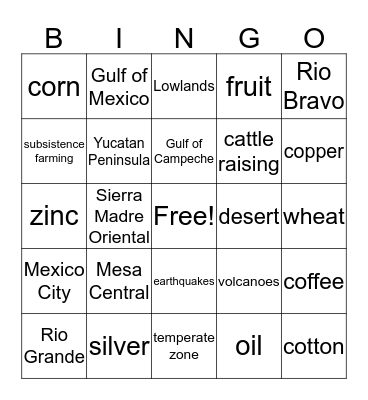 Mexico's Geography! Bingo Card