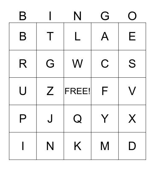 Alphabet Bingo Card