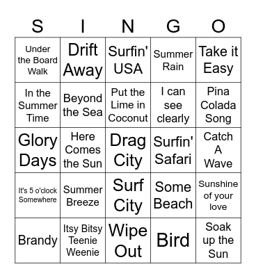 Beach Bingo Card