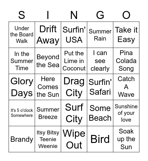 Beach Bingo Card