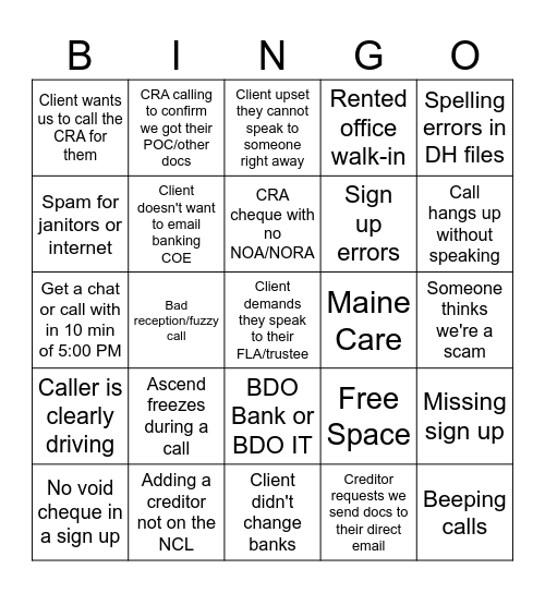 CSP Bingo Card