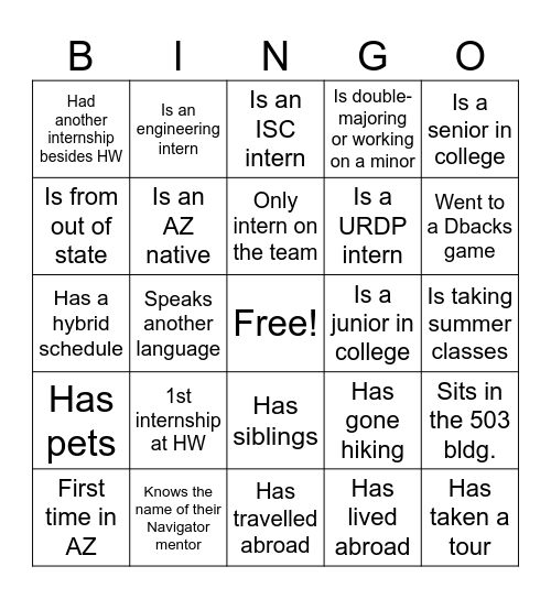 Navigator Kickoff Bingo Card