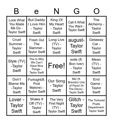 The Lakes Bingo Card