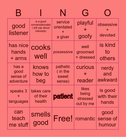 Angel’s type <3 Bingo Card