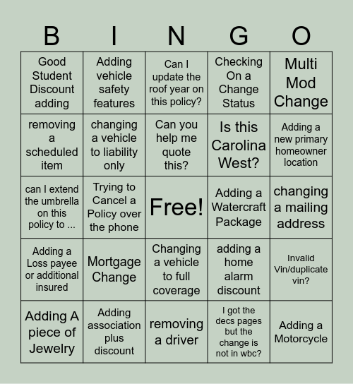 PL Tele Phone Bingo (Called in requests) Bingo Card