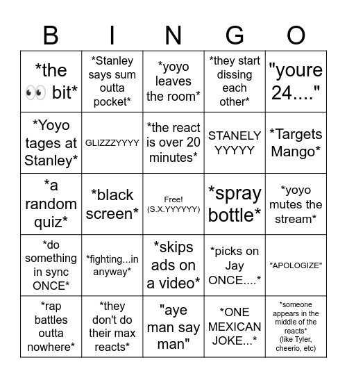 SXY BINGO Card