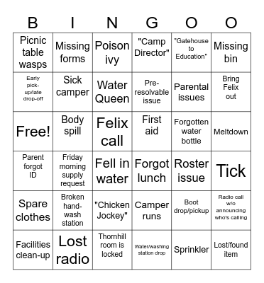 SSC 2025 Coordinator calls (must be over radio Bingo Card