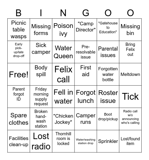 SSC 2025 Coordinator calls (must be over radio Bingo Card
