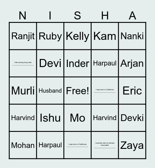 Untitled Bingo Card