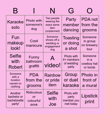 Bachelor Party Photo Bingo Card