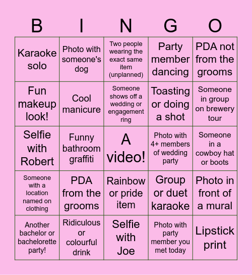 Bachelor Party Photo Bingo Card