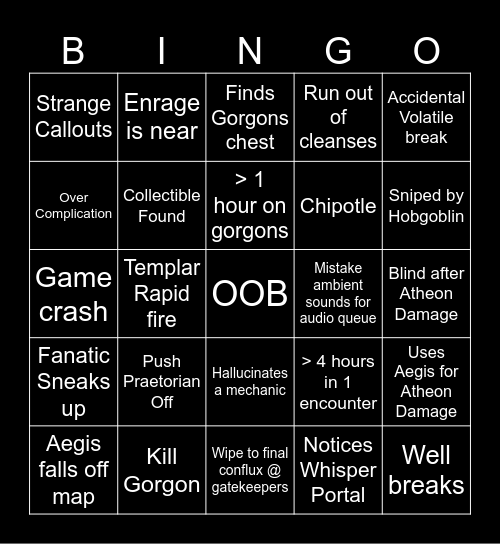 VoG Bingo Card