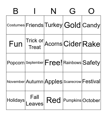 Autumn Fun Bingo Card
