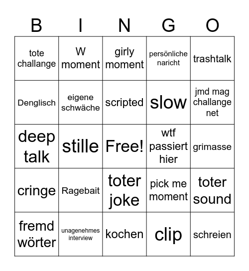 Mädchen wg Bingo Card