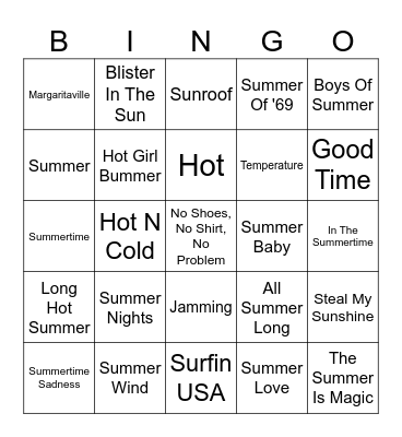 Summer Hot Hits Bingo Card