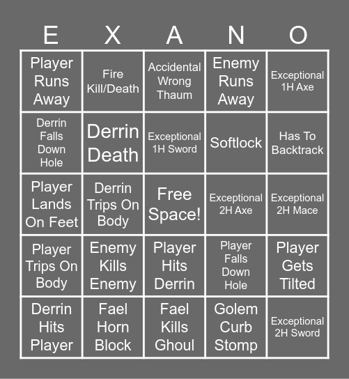 Exanima Bingo Card Bingo Card