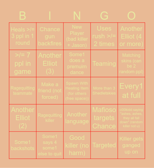 Elliot Main Bingo Card