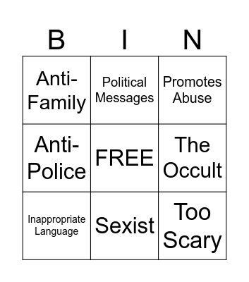 Ban/Challenge Reasons Bingo Card