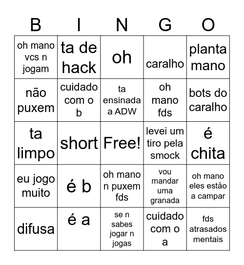 o meu namorado a jogar cs Bingo Card