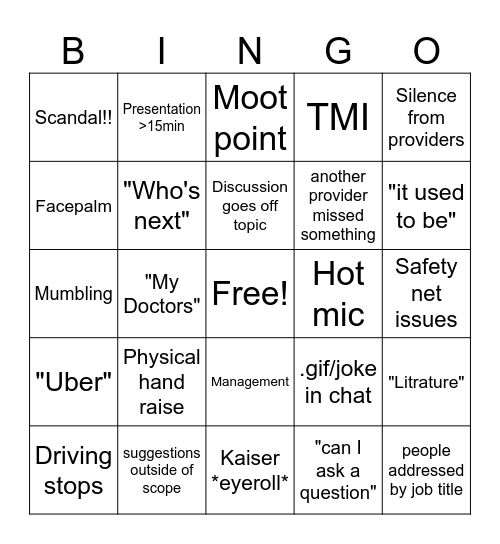 Committee Bingo Card