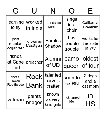 Gunnoe Family Bingo Card