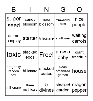 Grow a Garden Bingo Card
