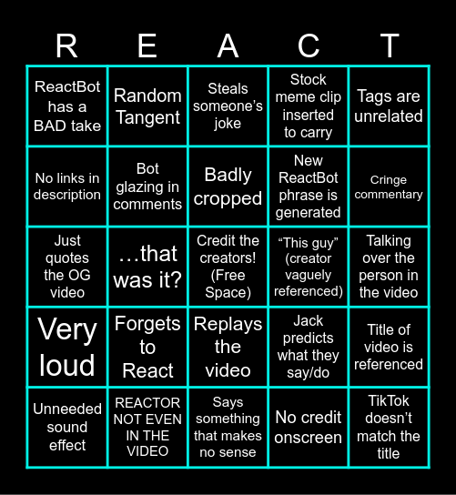 Bad Reactor Bingo Card