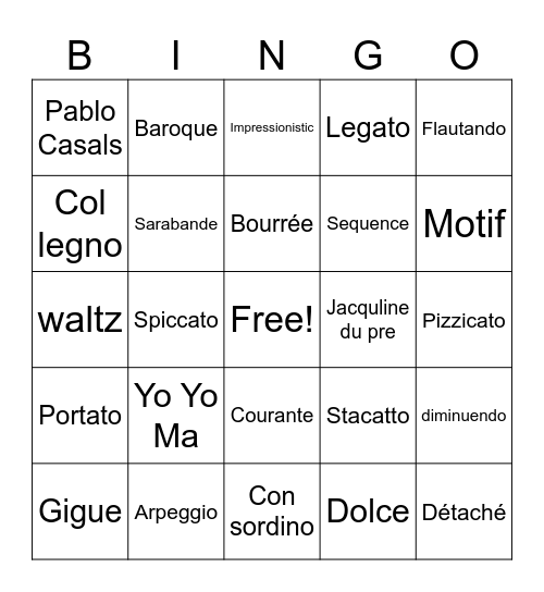 Cello Bingo Card