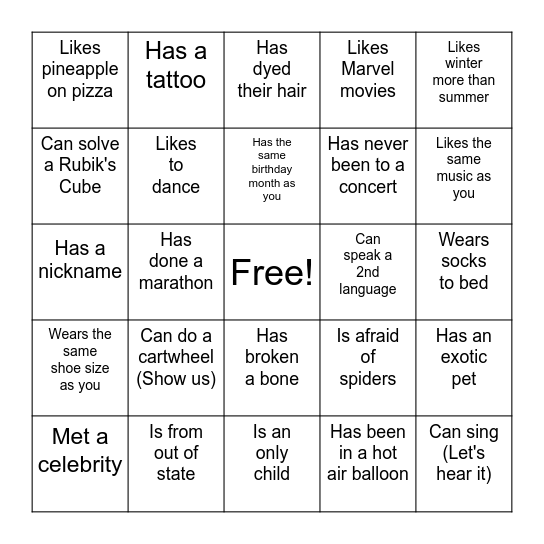 Find Someone Who... Bingo Card