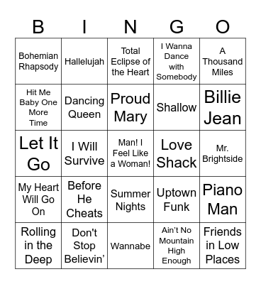 Karaoke Favorites Bingo Card