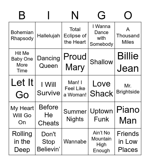 Karaoke Favorites Bingo Card