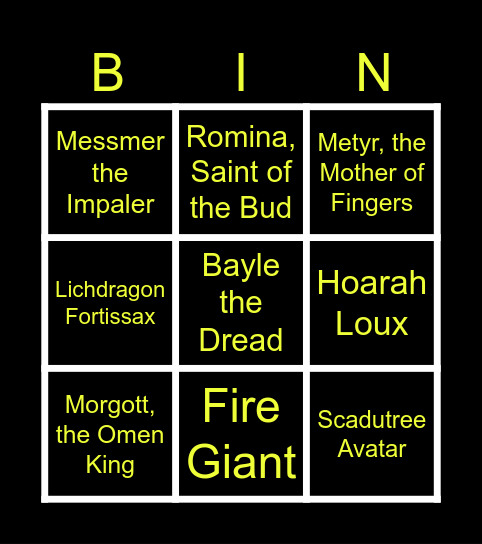 Remembrancne Bosses Bingo Card