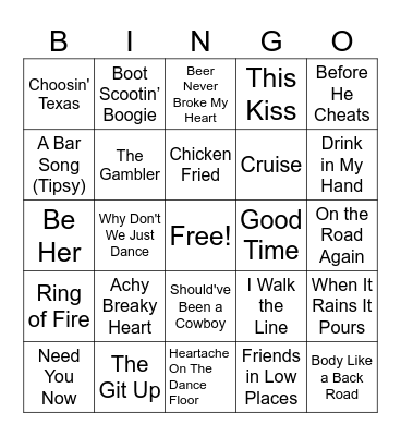 Country Hits! Bingo Card